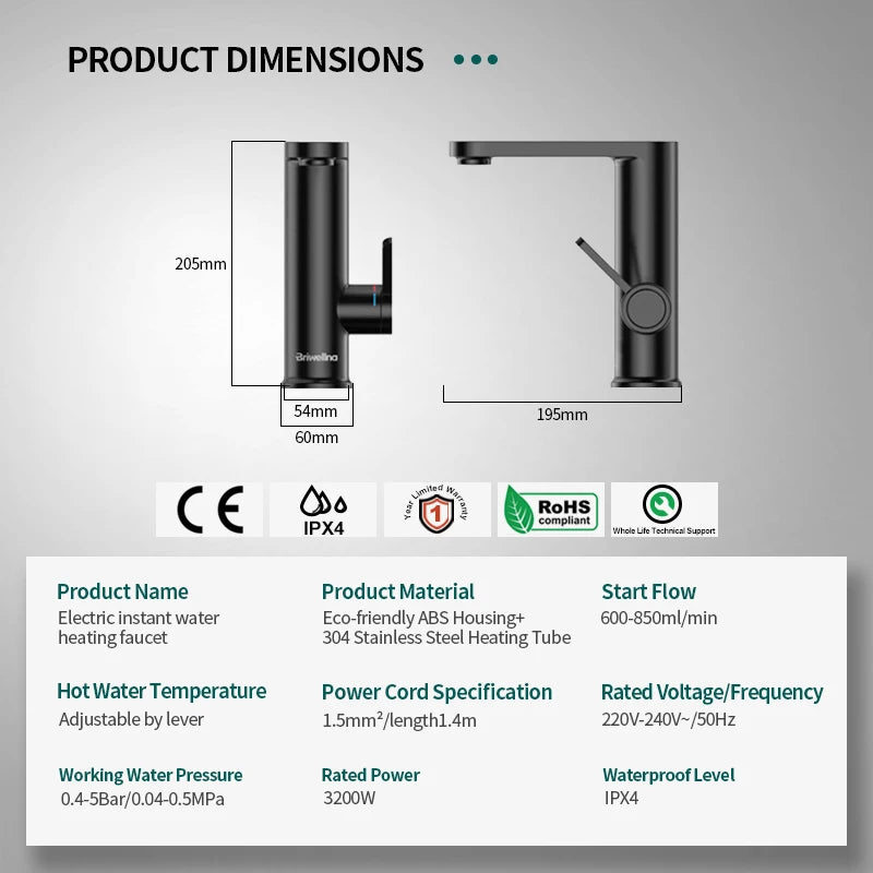 Электрический водонагреватель Briwellna, кран для горячей воды, 2 в 1, кран для раковины, проточный водонагреватель 220 В, кран для дома