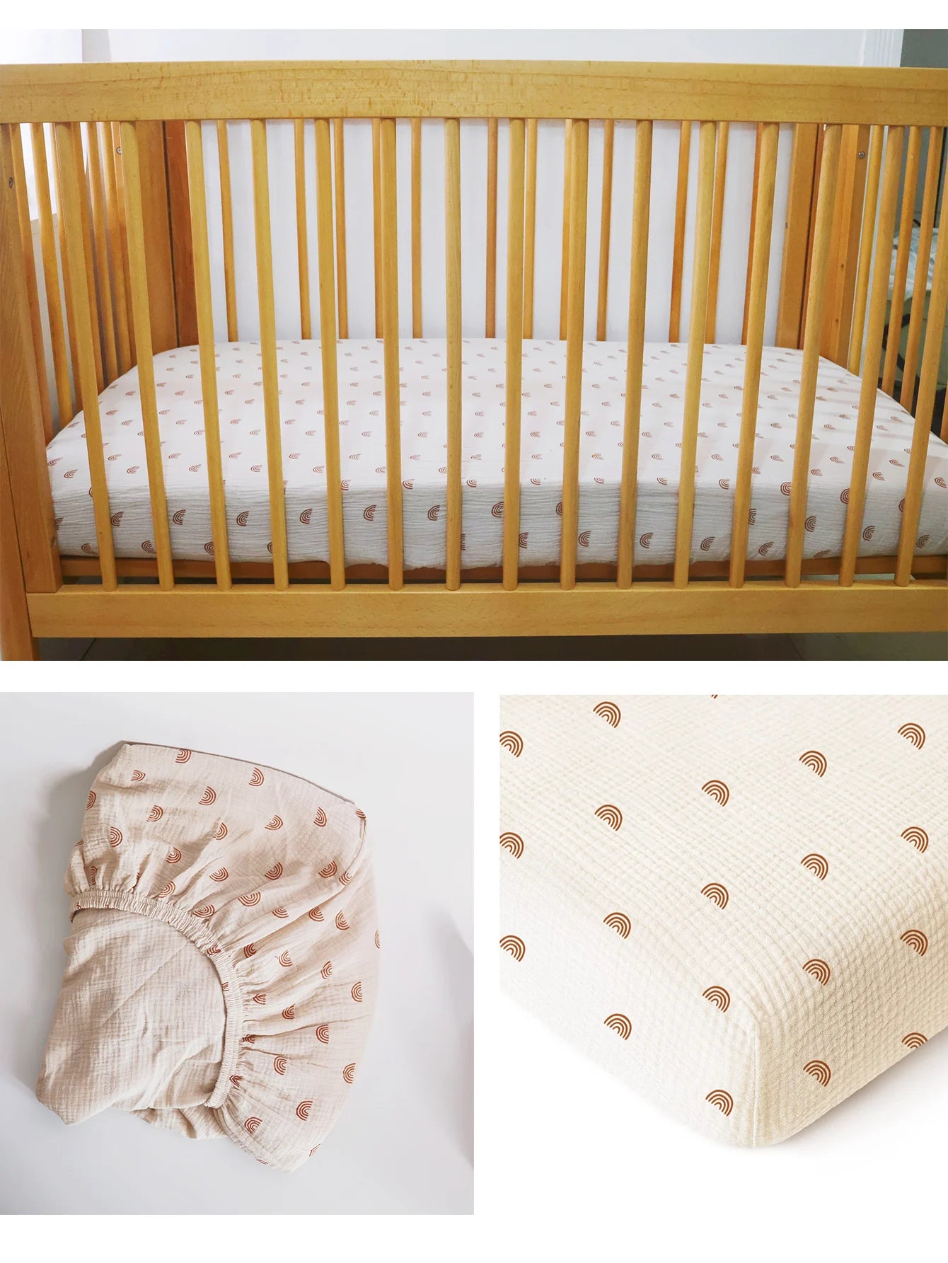 2pcs/Set Boho Neutral Rainbow Muslin Mattress Crib Sheets Cotton Fitted Baby Crib Sheet for Girls and Boys