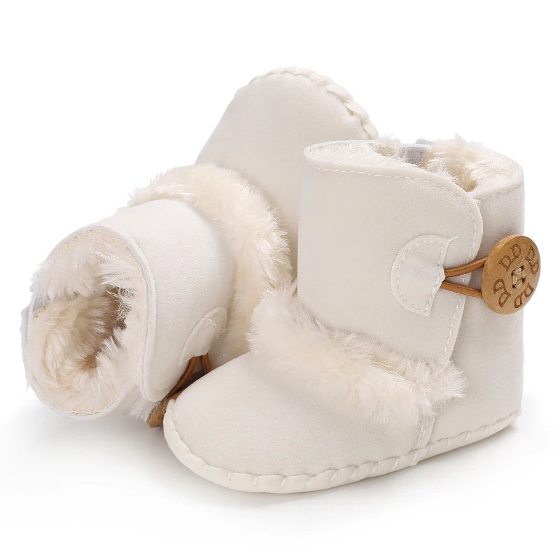 2022 Baby Autumn Winter Boots Baby Girl Boys Winter Warm Shoes Solid Fashion Toddler Fuzzy Balls First Walkers Kid Shoes 0-18M