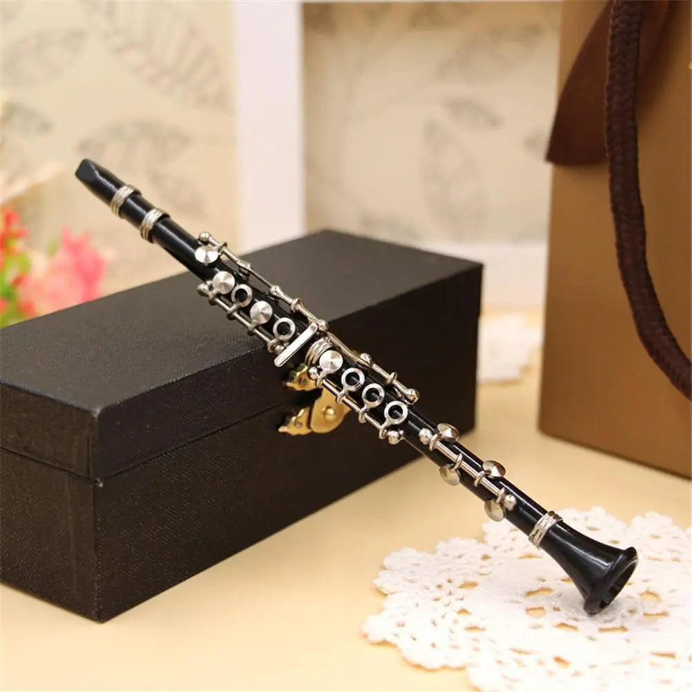 Mini Clarinet Model Musical Instrument Miniature Desk Decor Display With Black Leather Box + Bracket Dropship