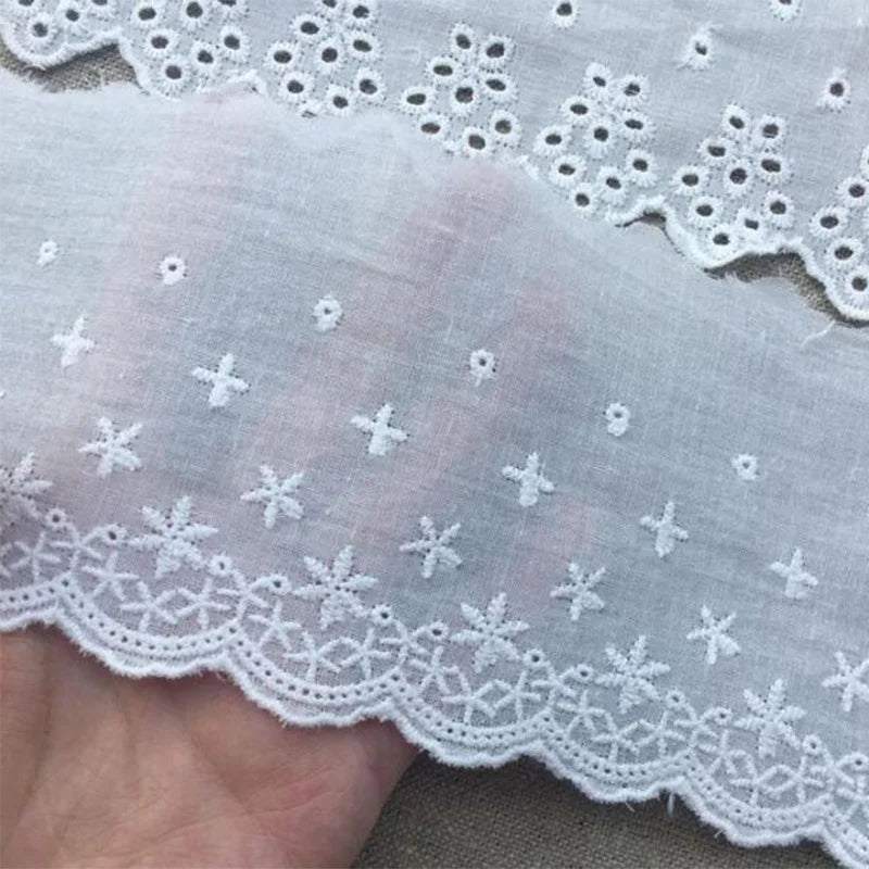 HOT Cotton Embroidered White Flower Lace Fabric Dubai Wide Sewing DIY Trim Wedding Applique Ribbon Collar Cloth Guipure Decor