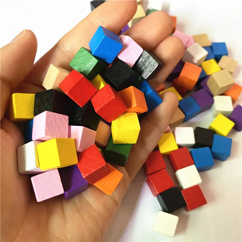 50Pcs/lots 10mm Wood Cubes Colorful Dice Chess Pieces Right Angle For Token Puzzle Board Games Early Education Free shipping