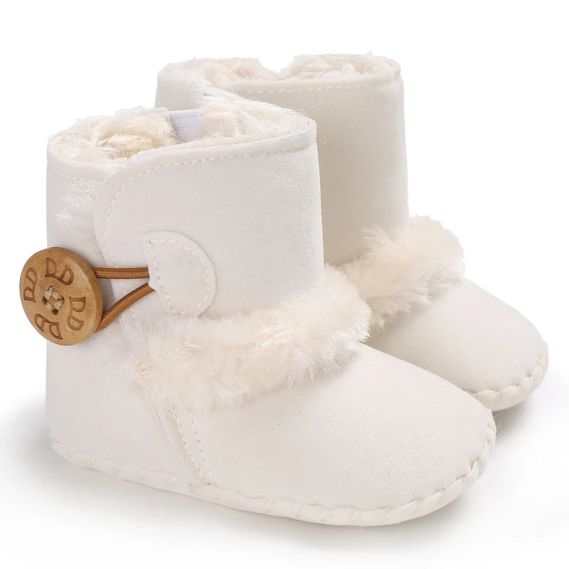 2022 Baby Autumn Winter Boots Baby Girl Boys Winter Warm Shoes Solid Fashion Toddler Fuzzy Balls First Walkers Kid Shoes 0-18M