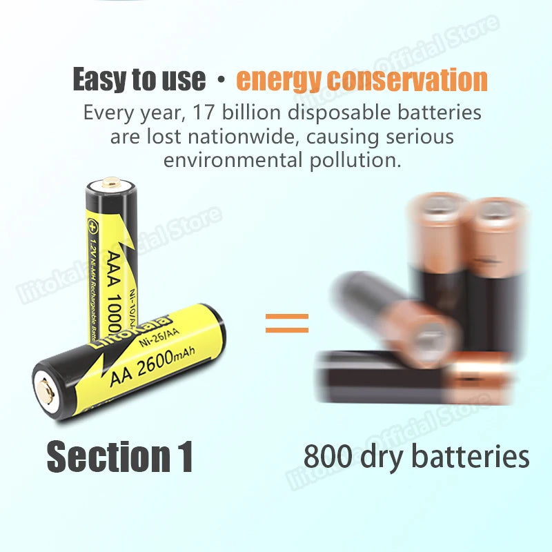 1-16PCS LiitoKala Ni-26/AA 1.2V AA 2600mAh Ni-MH Rechargeable Battery For Temperature Gun Remote Control Mouse Toy batteries