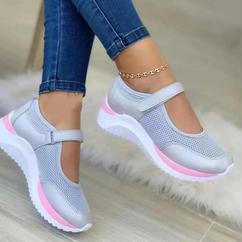 Round Head Knitted Women's Thick Sole Single Shoes Women's Large Size 36-43 Grid Casual Women's Shoes Sneakers Women