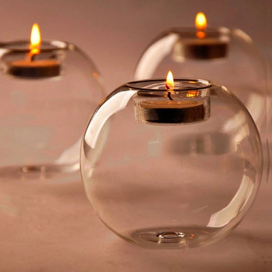 European Exquisite Round Hollow Glass Candle Holder Christmas Wedding Banquet Bar Party Wax Holder Home Decoration Ornaments