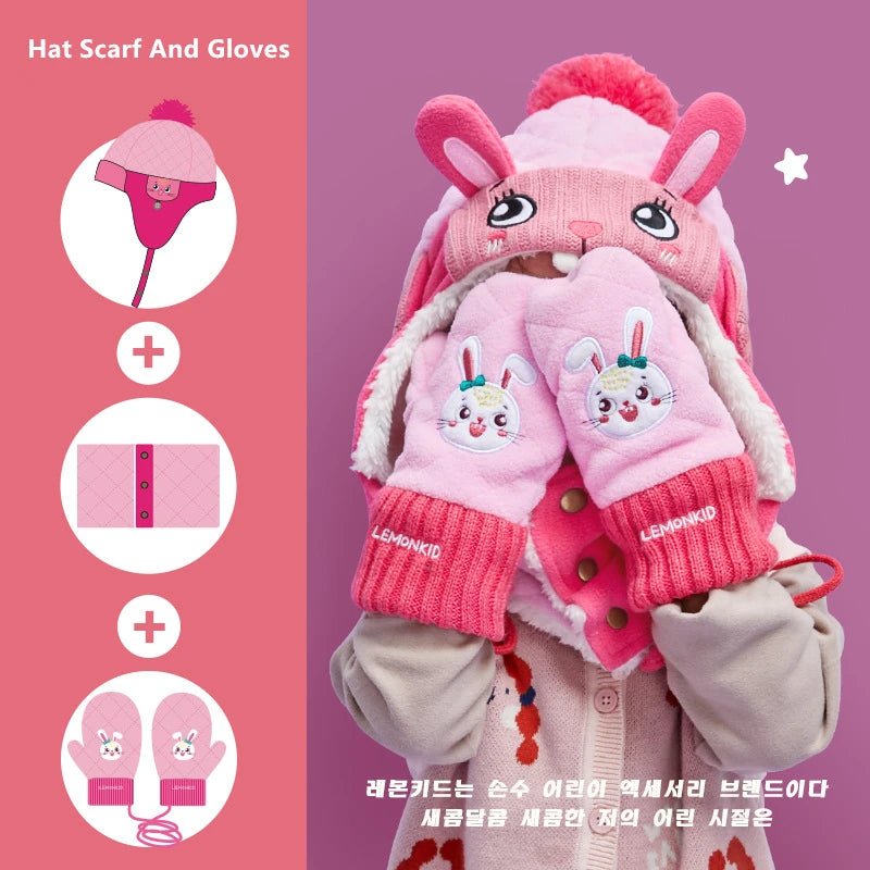 Dinosaur Unicorn Style Kids Skiing Caps & Scarfs Baby Winter Hats Children Warm Gloves For Boys Girls Suit Hat Scarf And Gloves