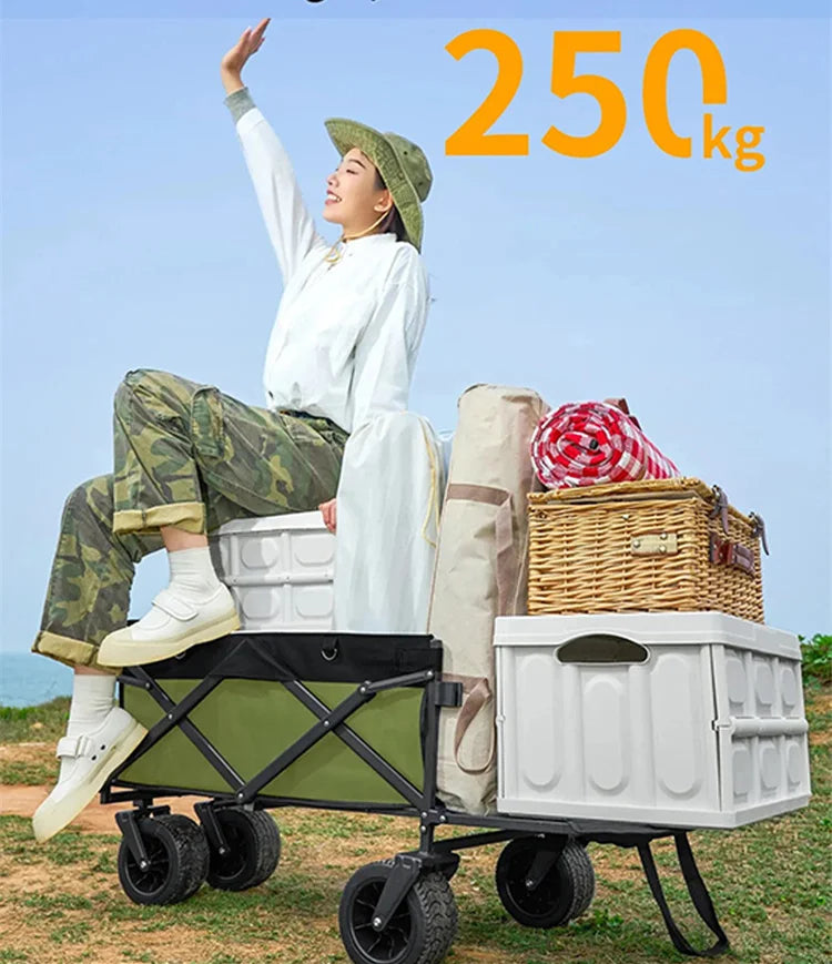 Outdoor Camping Carts Wheel Folding Cart Trolley Foldable Cart Handcart Pushing Basket Cart Dolly Portable Picnic Wagon