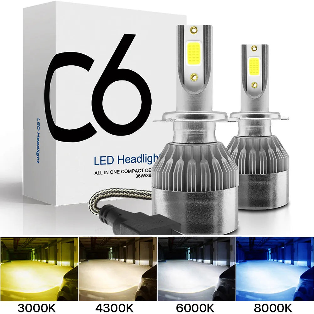 2x H7 LED H11 H4 مرحبا/لو H1 H3 H8 HB1 HB3 HB4 HB5 HIR2 H13 H27 9005 9006 سيارة المصابيح الأمامية 3000K 6000K 8000K COB C6 أضواء السيارة