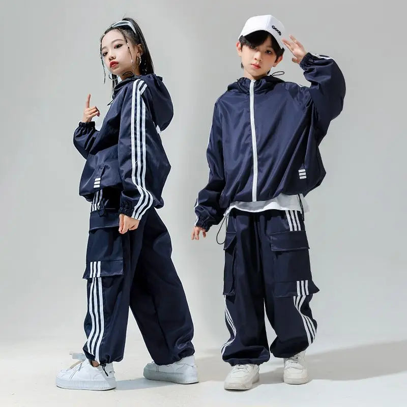 Kids outfit  Hip Hop Costume Street Dance Blue Sweater  Pants Girls Jazz Dance Clothes Hiphop Performance Suit Rave Wear