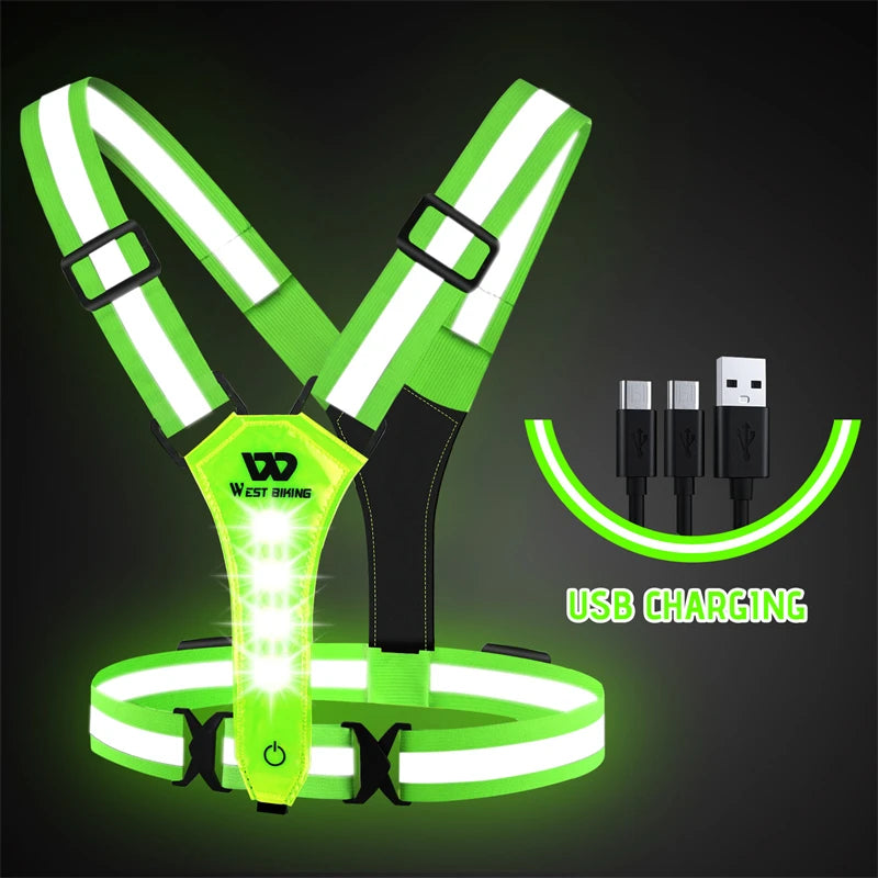 WEST BIKING Cycling Reflective Safety Vest Electric Scooter Flashing Vest USB Rechargeable LED Vest Running Jogging Fishing