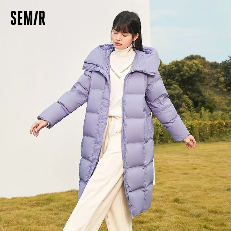 Semir Long Down Jacket Women Waterproof Hooded Coat 2023 Winter New Loose Girls' Jacket Multi-Color Thick Windbrake Down Coat