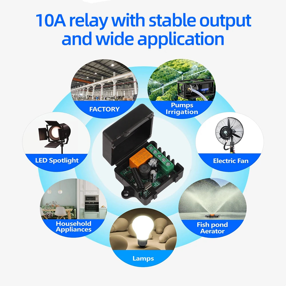 مفتاح تحكم عن بعد لاسلكي 433 ميجا هرتز تيار مستمر 12 فولت 24 فولت 36 فولت 10 أمبير 1 قناة RF جهاز استقبال مرحل ومجموعة جهاز إرسال 2 قناة للمنزل الذكي
