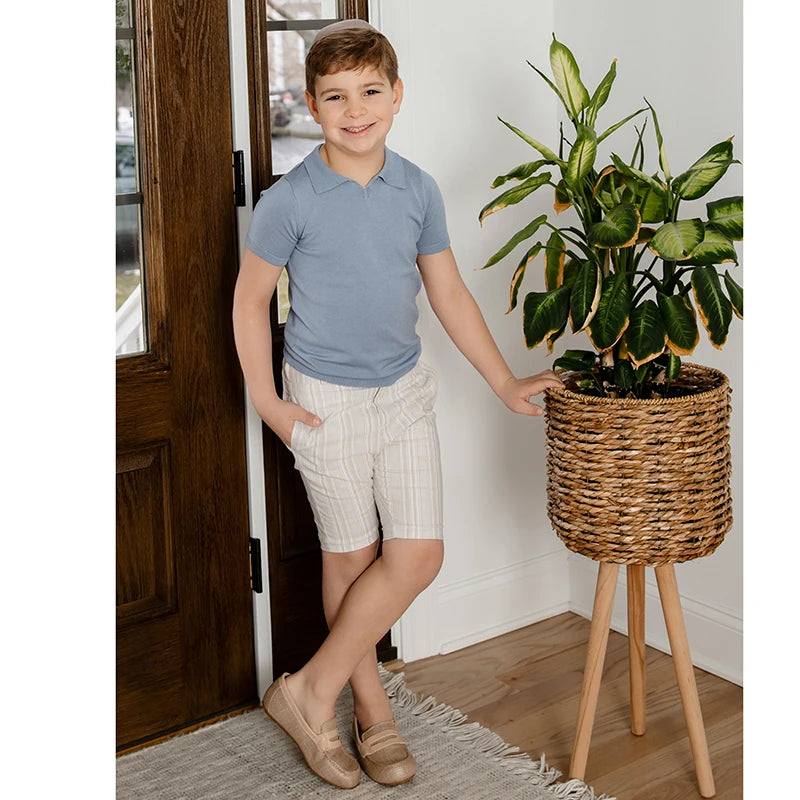 AP Boys 2024 New Style Boys Silk Tencel Knitting Polo Shirt Kids Cotton Short Pants , #6605