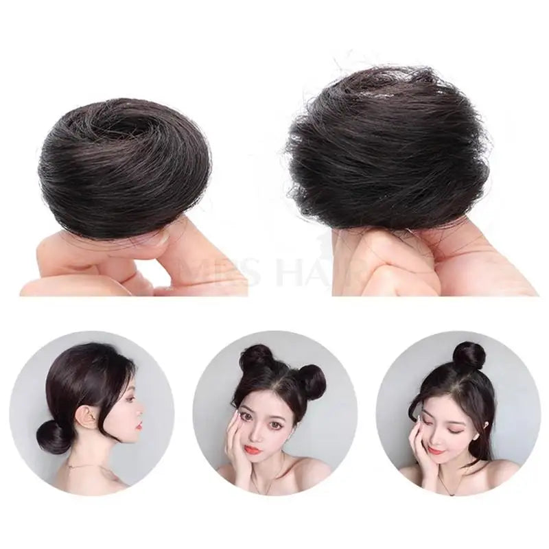 MRS HAIR كعكة الشعر البشري Chignon ذيل حصان هيربيسي أوبدو دونات وصلات شعر حقيقية مرنة شريط مرن بني أشقر