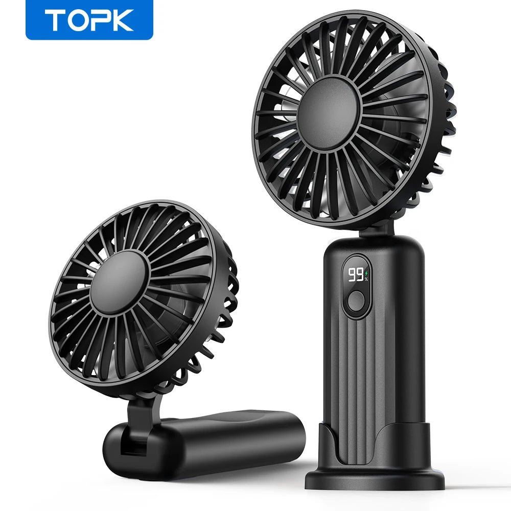 TOPK Portable Mini Fan,2400mAh USB Rechargeable Hand Neck Fan 3in1 Personal Electric Fan Standing Fans for Room Camping Foldable