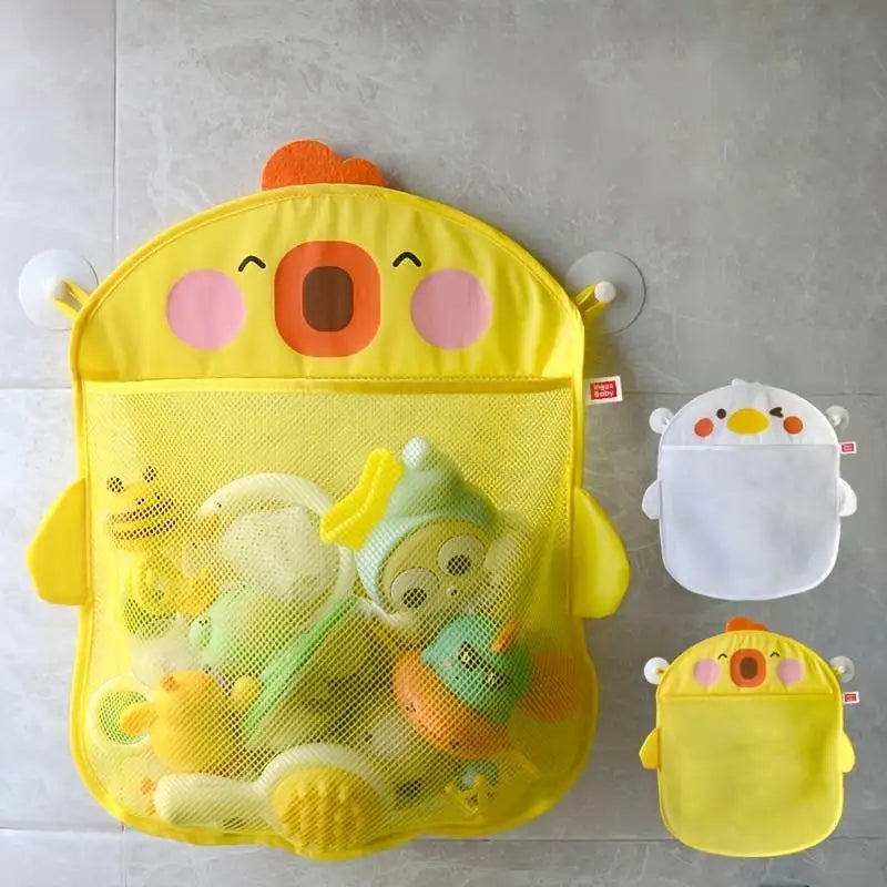 Cute Duck Mesh Net Toy Storage Bag - Perfect for Baby Bath Games & Bathroom Organization - With Suction Cups for Easy Storage