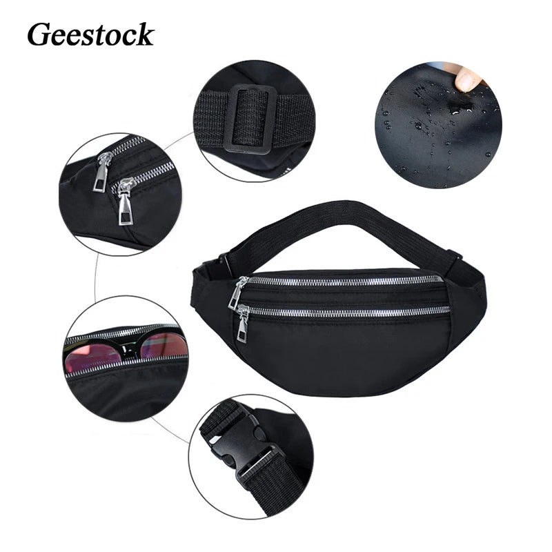 Geestock riñonera Women'S Waist Bag Nylon Fanny Packs Casual Women'S Chest Bags Man Belt Pouch Travel Hip Bag Sport Bum Bag