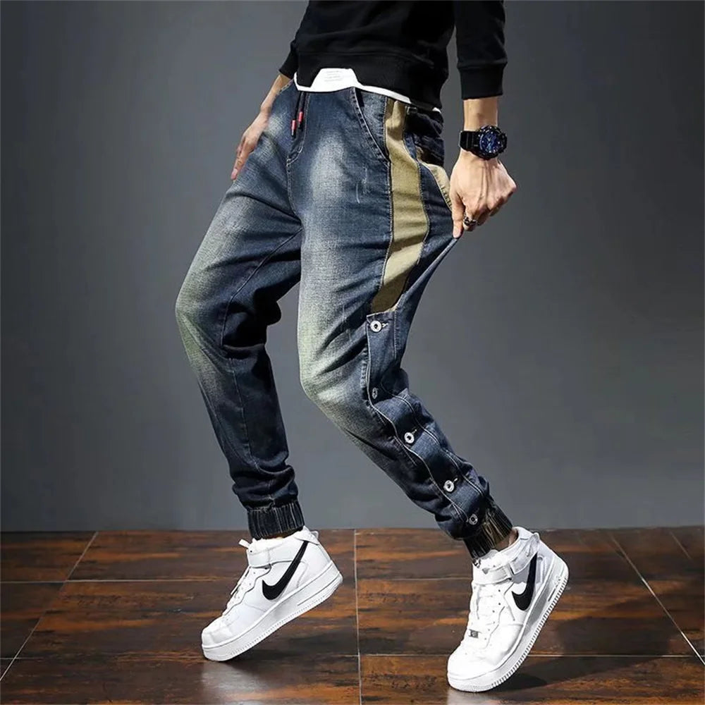 Mens Jeans Harem Pants Fashion Pockets Desinger Loose fit Baggy Moto Jeans Men Stretch Retro Streetwear Relaxed Tapered Jeans