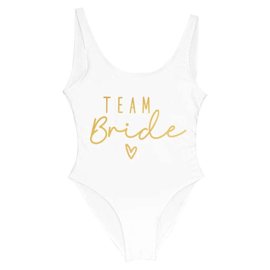 S-3XL Gold Print Team Bride One-Piece Swimsuit Squad Women Swimwear Bachelorette Party Swimsuit Summer Beatchwear Bathing Suit