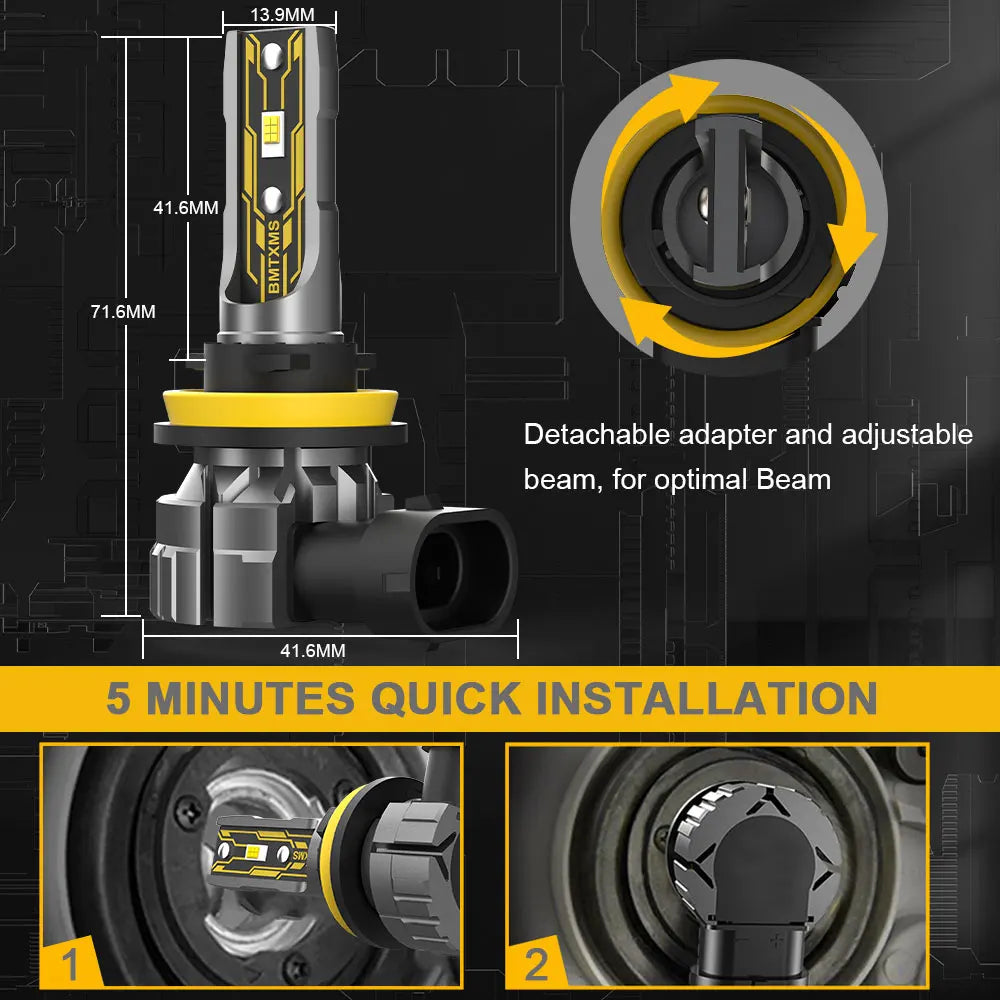 BMTxms 2 шт. Canbus H11 H8 светодиодные противотуманные фары 9145 H10 H16 H27 880 881 светодиодные CSP DRL 9006 автомобильные фары для дальнего света белые желтые E2 12000LM