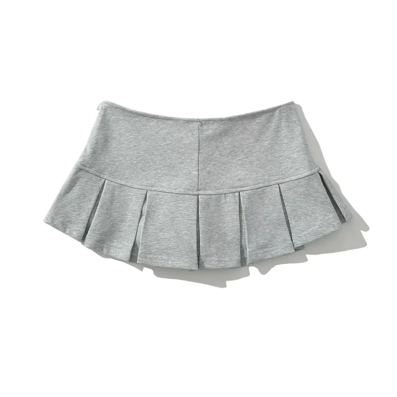 KEYANKETIAN New Women's Terry fabric Low waist Y2K Mini Skirt Wide pleat Decoration Light grey Flounce A Line Skort Hot sweet