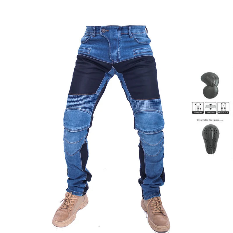 Мужские джинсы Коллекция Classic Denim UGB06 PK718 PK719 Zip Мотоциклетные штаны Pantalones Motocicleta Hombre Featherbed Джинсы Gears