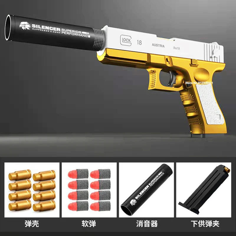 مسدس لعبة G17 Soft Bullet Gun مزود بقذيفة رغوية وسهام مسدس Desert Eagle Airsoft مع كاتم صوت للأطفال والكبار