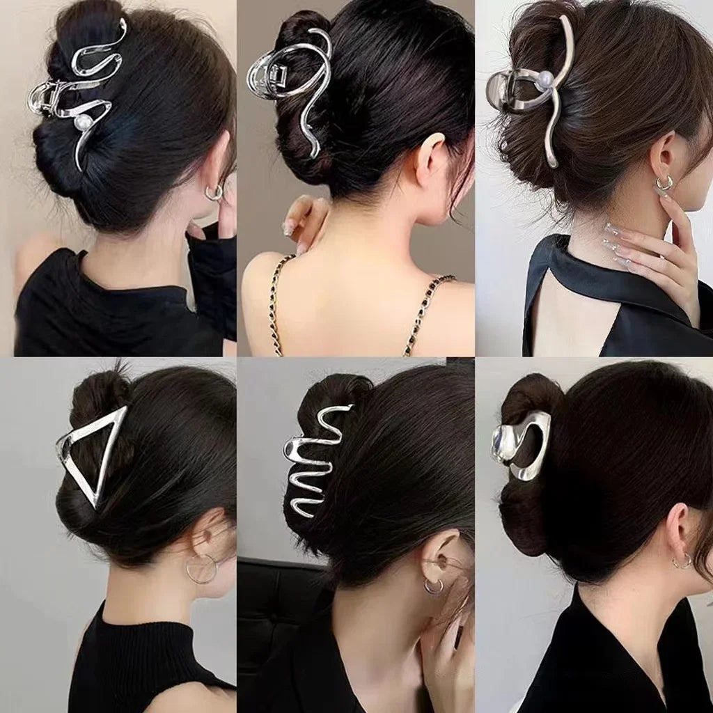 New Punk Geometric Metal Gold Silver Simple Hair Clip Claw for Women Trendy Large Crab Catches Clamp Korea Headwear Accessories