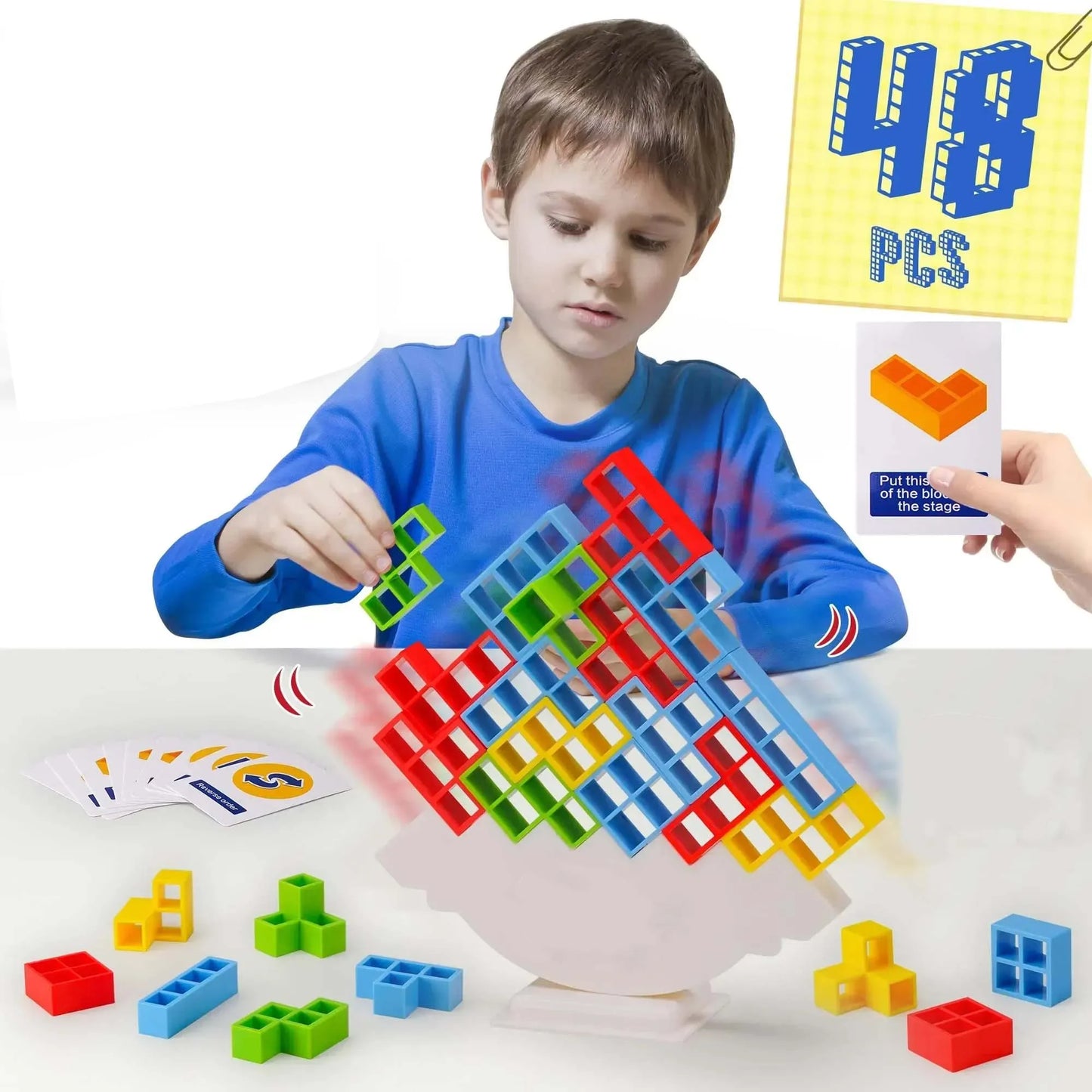 48 Blocks Building Block Brick Toy Balance Stacked Game Swing High Russian Building Blocks Stack Kid Desktop Toy