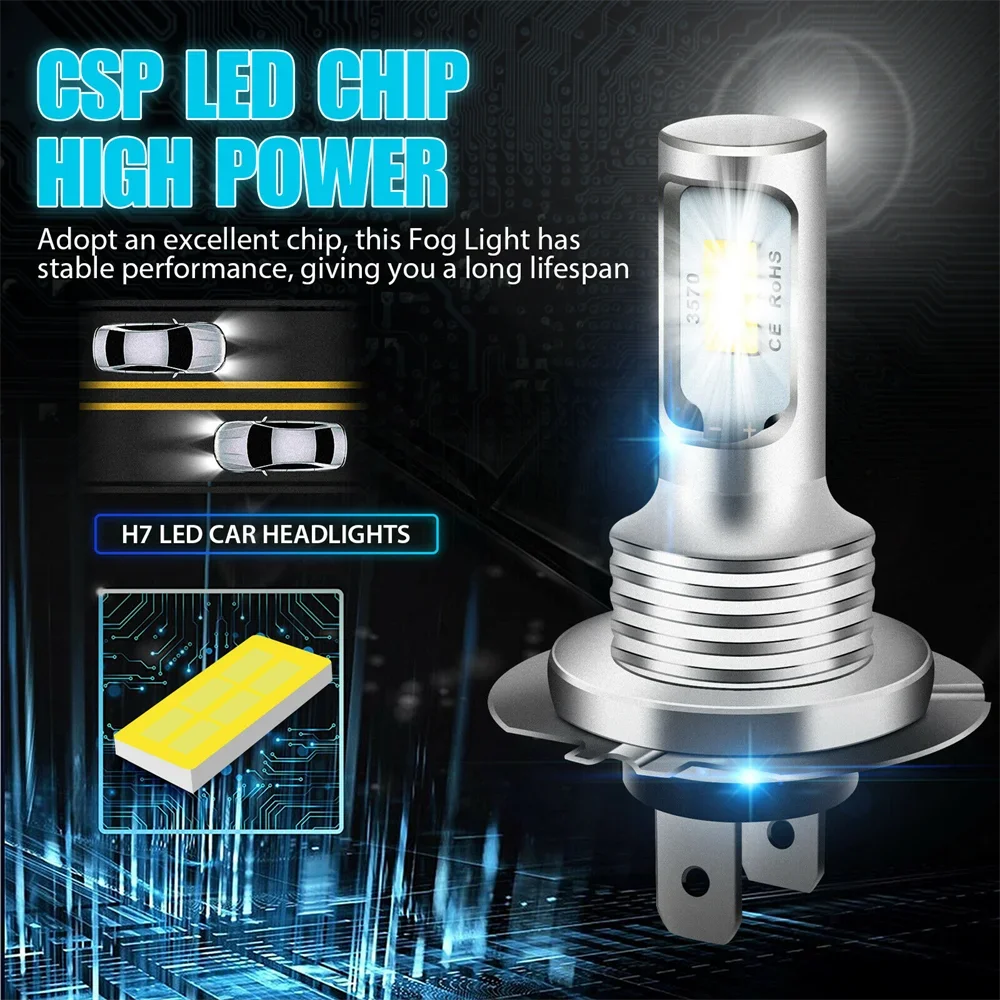 2 قطعة H7 H4 LED مصابيح ضباب السيارة H1 H8 H9 H11 9005 9006 مجموعة مصابيح أمامية LED CSP فائقة السطوع DRL شعاع عالي ومنخفض 6000K 12 فولت