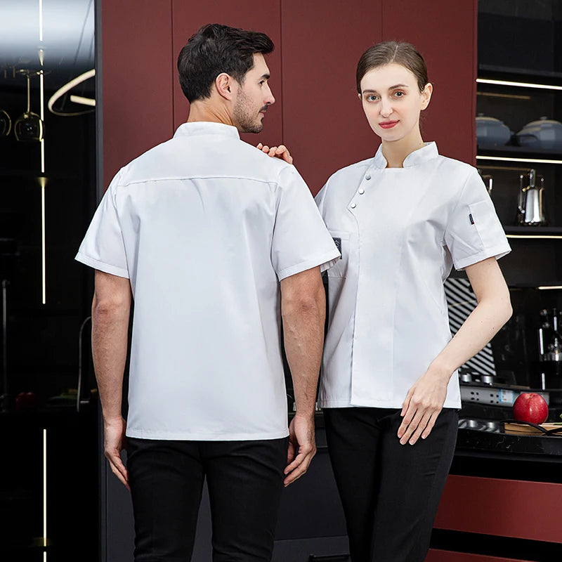 Unisex Kitchen Chef Coat Short Restaurant Uniform Shirt Service Bakery Breathable Double Breasted Chef Dress Chef Jackets apron