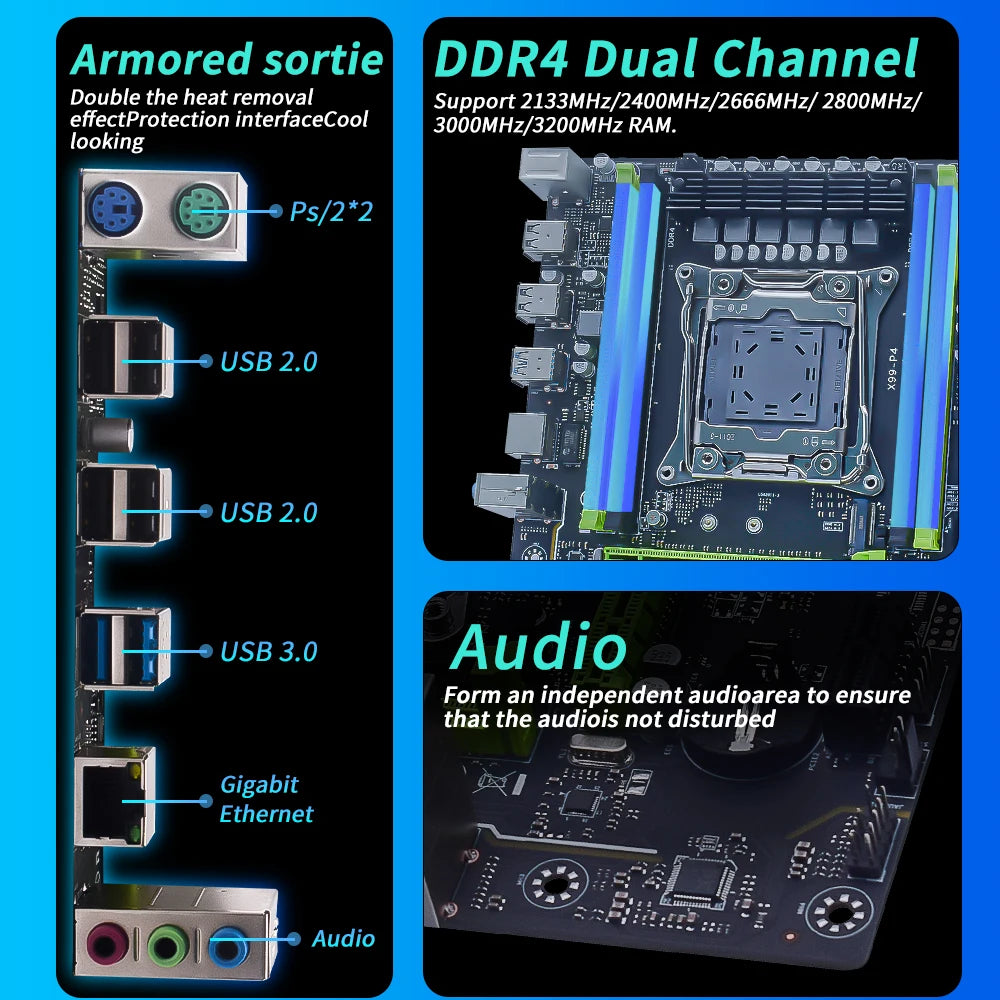 MUCAI X99 P4 Motherboard LGA 2011-3 Supports Intel Xeon processor four channel DDR4 RAM NVME M.2/SATA 3.0