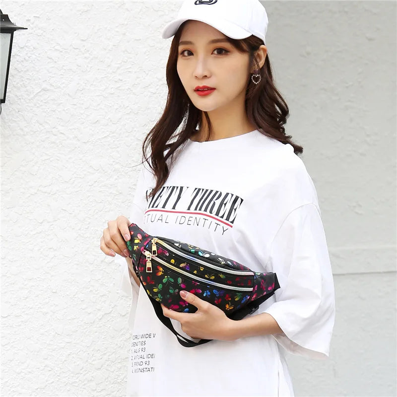 Butterfly Printed Waist Bag Women Fanny Pack Colorful Girls Bum Bag Travel Kids Cartoon Belt`s Bag Festival Phone Pouch Purse