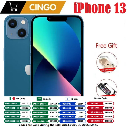 هاتف iPhone 13 الأصلي بسعة 128 جيجابايت/256 جيجابايت ROM مفتوح شريحة A15 IOS 5G هاتف ذكي Face ID شاشة OLED مقاس 6.1 بوصة هاتف محمول iphone13