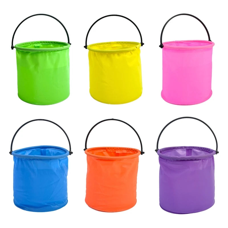 12x14cm Collapsible Sand Bucket Portable Garden Tool Bucket Sand Beach Water Fight Activity Game Toy for Family Kids Easy Carry