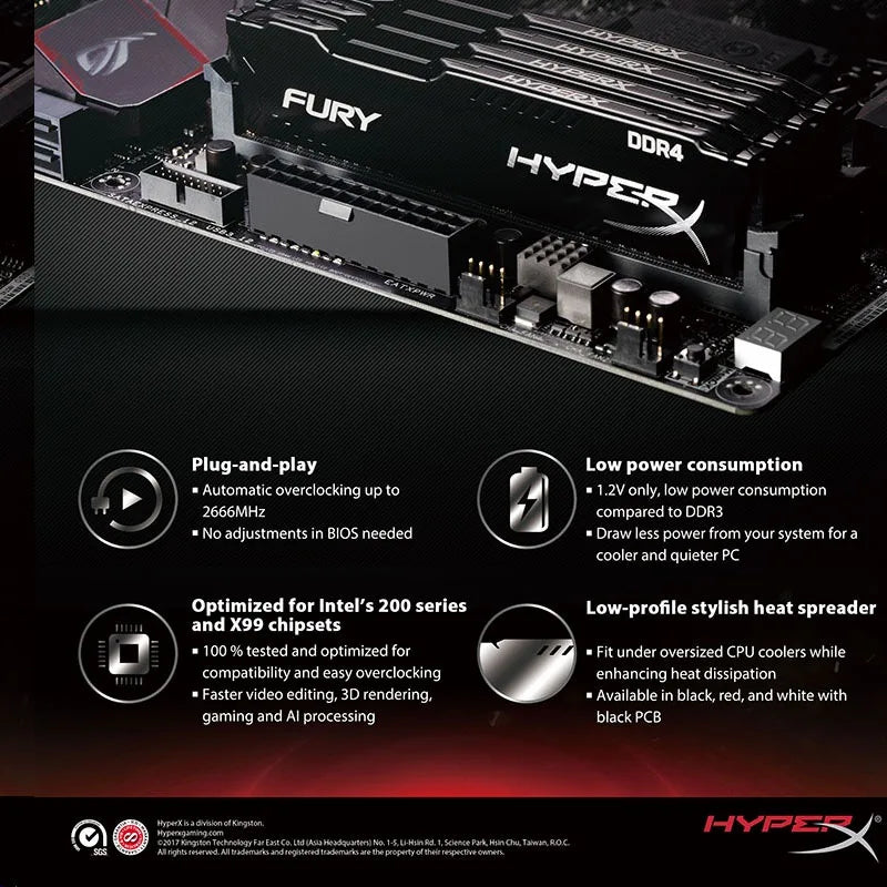 ذاكرة HyperX Fury DDR4 سعة 8 جيجابايت و16 جيجابايت و32 جيجابايت وذاكرة وصول عشوائي 3600 ميجاهرتز و3200 ميجاهرتز و2666 ميجاهرتز و2400 ميجاهرتز و2133 ميجاهرتز وذاكرة وصول عشوائي لسطح المكتب 1.2 فولت DIMM PC-21300 25600