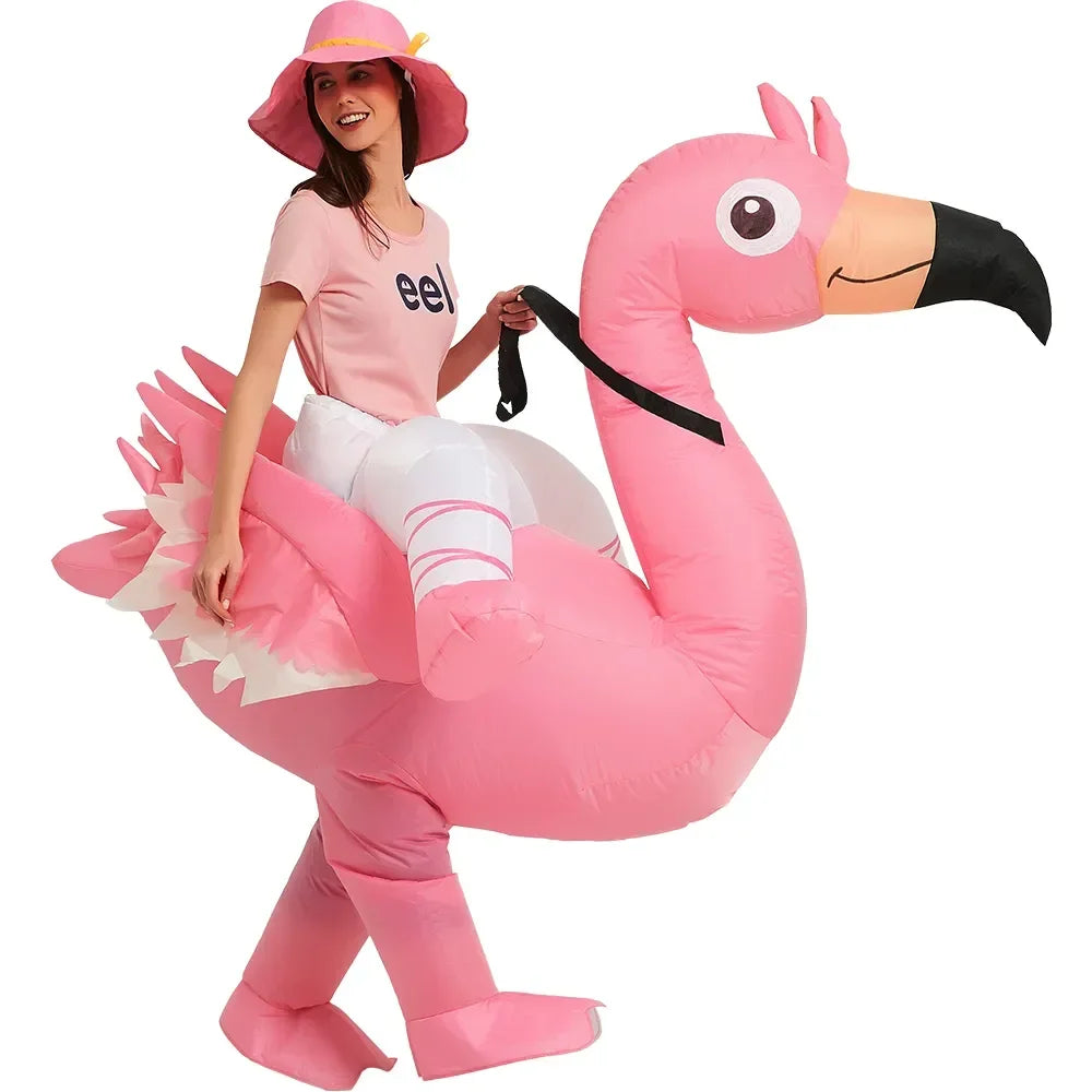 Flamingo Inflatable Costume Christms Mascot Halloween Costume for Women Adults Kids Cartoon Anime Mascot Cosplay for Party