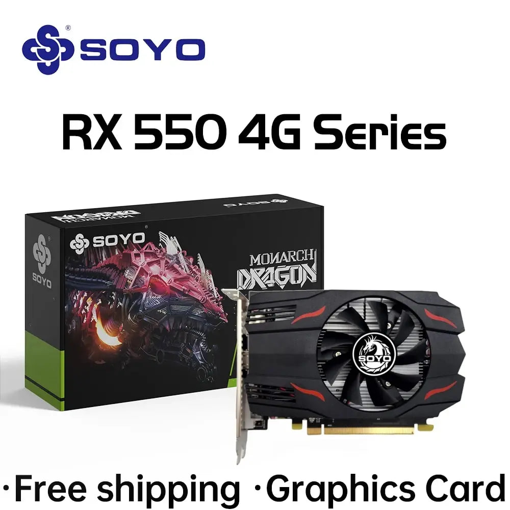 بطاقة رسوميات SOYO AMD GPU Radeon RX 550 4G GDDR5 128Bit 14nm PC PC RX550 PCI-E 3.0 بطاقات فيديو للألعاب جديدة بالكامل