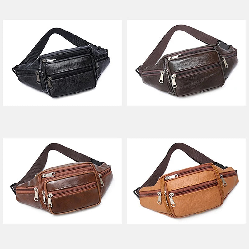 Men's Waist Pack PU Leather Bag Waist Belt Bag Male Artificial Leather Fanny Pack Fashion Luxury Small Shoulder Bags For Men