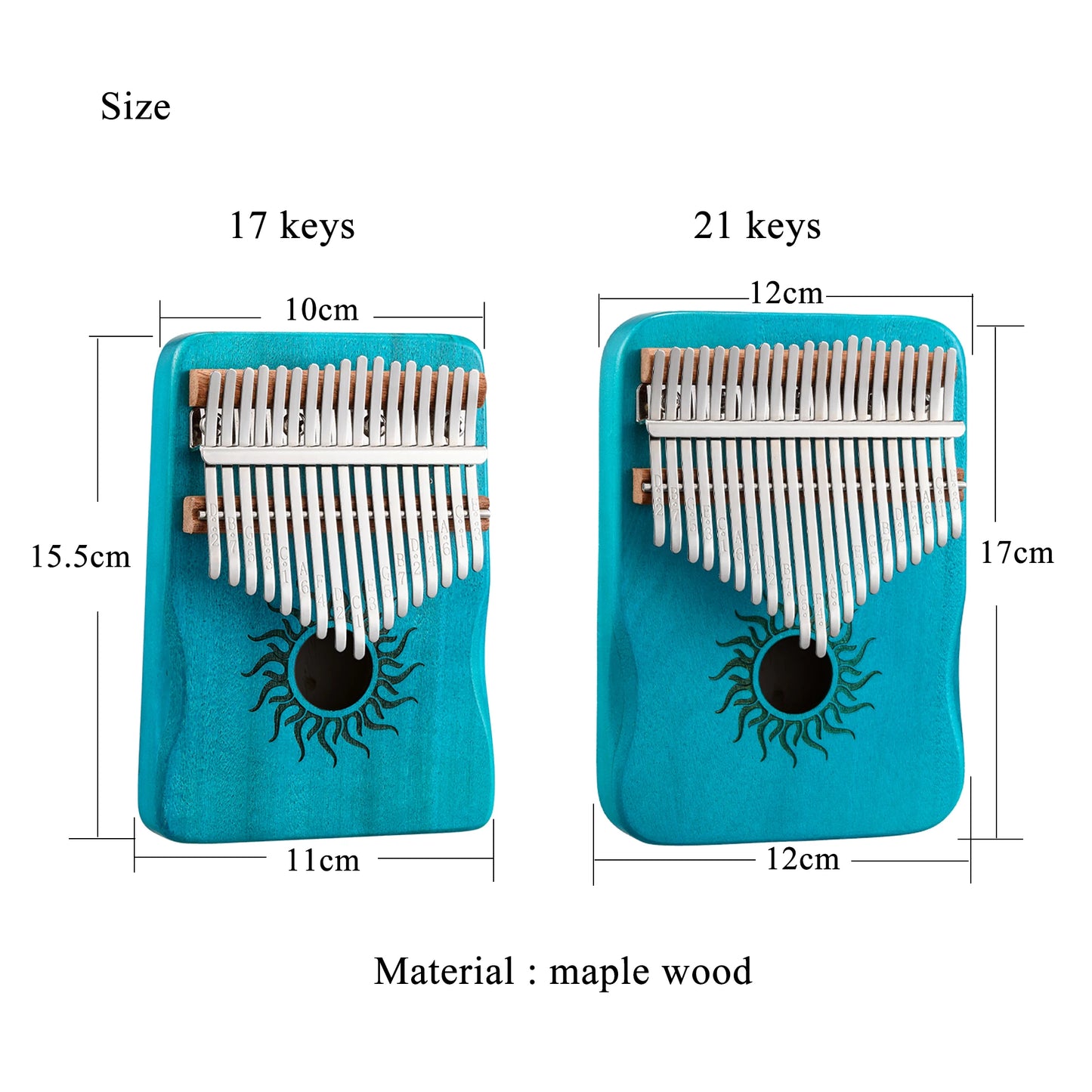 Hluru Kalimba 21 Keys Musical Instrument Full Wood Maple Kalimba 17 Keys with Sound Hole Mbira For Beginner