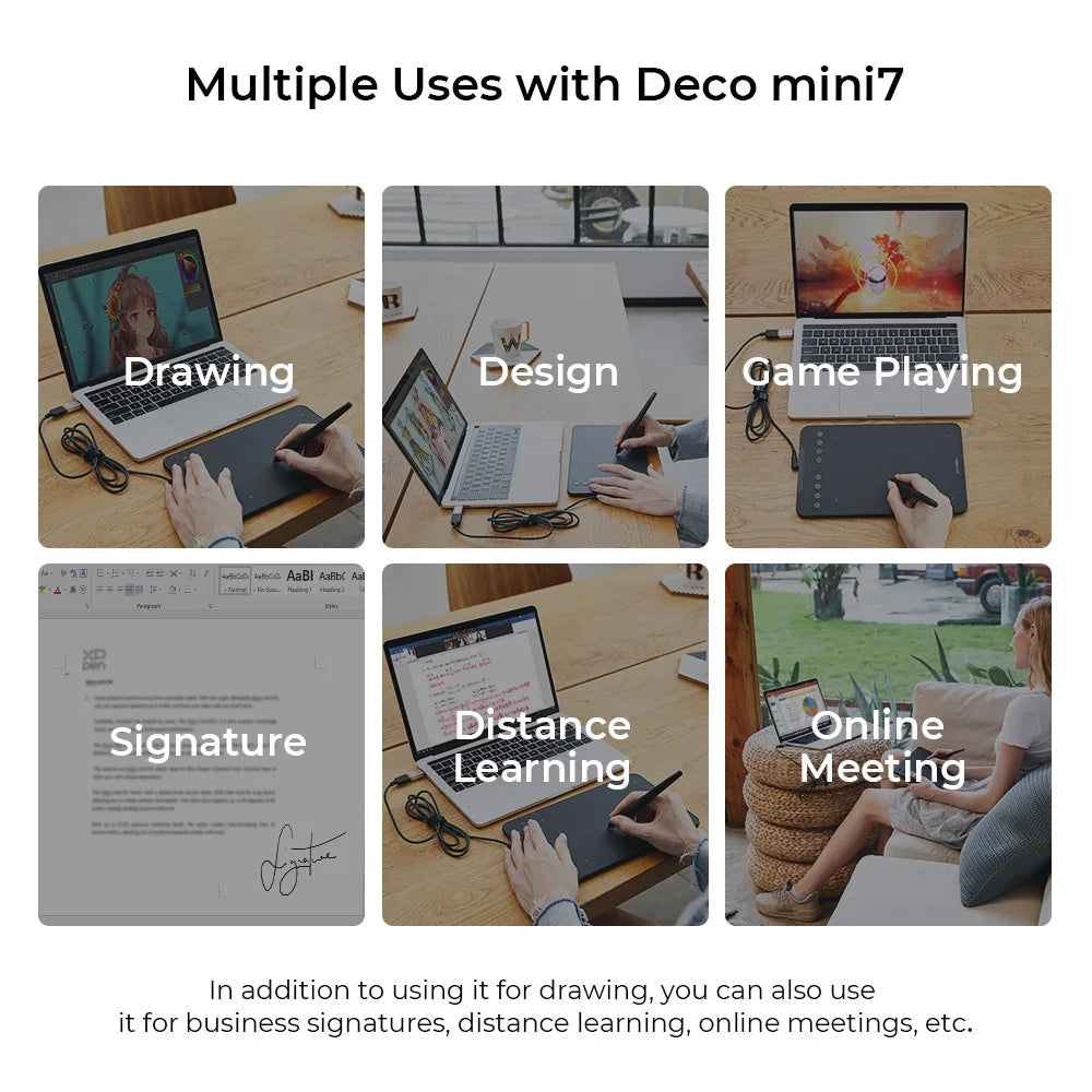 XPPen 7*4,3-дюймовый графический планшет Deco Mini7, цифровой планшет для рисования, 8 экспресс-клавиш, поддержка наклона 60 градусов для Android Mac Windows Chrome