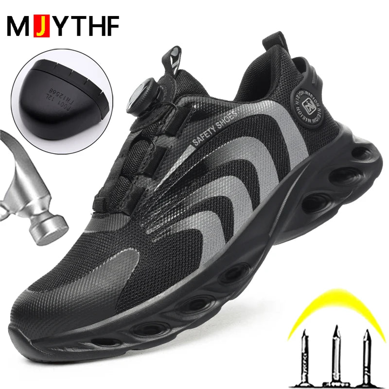 Rotary Buckle Work Sneakers Protective Shoes Lightweight Safety Shoes Puncture-Proof Anti-smash Steel Toe Shoes Work Boots Men