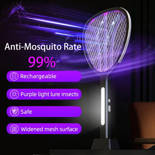 3 In 1  Widening of The Power Grid Electric Mosquito Swatter 3000V C-type Charging Mosquito and Fly Killer