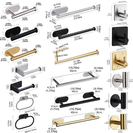 Adhesive Bathroom Hardware Accessories Towel Rack Toilet Paper Dispenser Holder Wall Coat Hooks Towel Rail Ring Roll Hanger Set