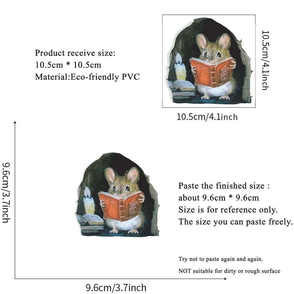 ملصق حائط لقراءة الفأر الكرتوني لغرفة الأطفال ديكور المنزل جدارية لغرفة المعيشة وغرفة النوم ملصقات فئران مضحكة قابلة للإزالة