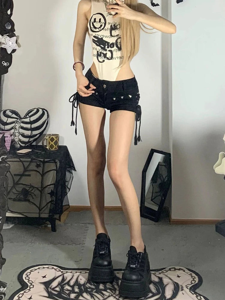 Shorts Women Skinny Creativity Lace-up Popular Streetwear Daily Personality Students Holiday Fashion Sexy American Retro Leisure