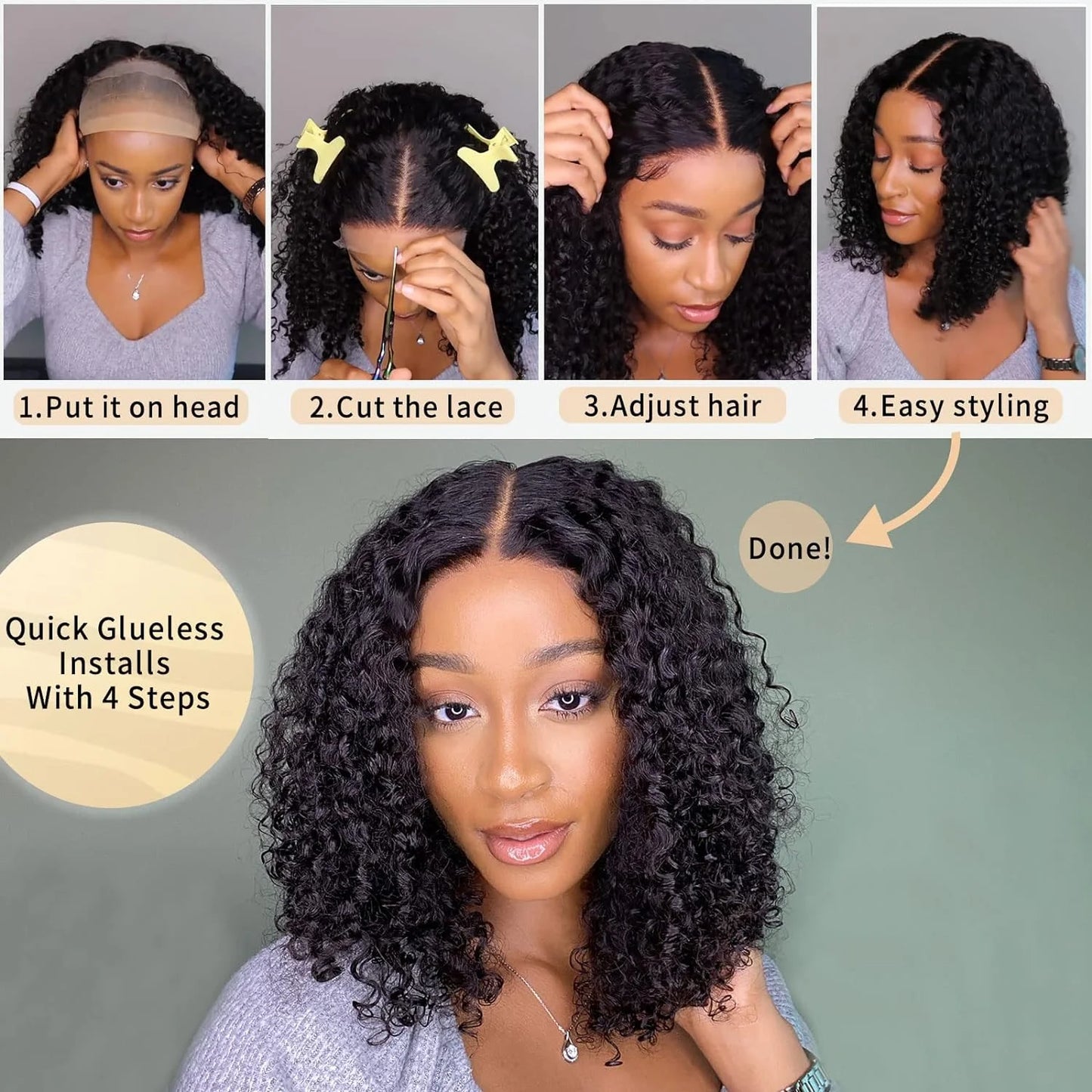 12A Brazilian Kinky Curly Bob Wig Human Hair Lace Frontal Wigs 180% Wear and Go Glueless Wigs Water Wave Lace Closure Wig Cheap