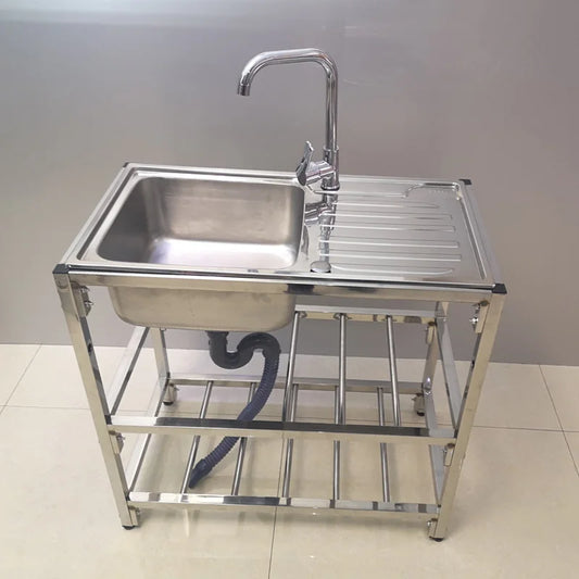 Fabricated Outdoor Free Standing 100% Whole Body Stainless Steel 304 Kitchen Sink Wash Basin and Platform with Bracket