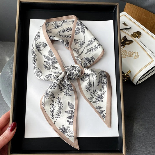 Fashion Print Hair Ribbon Scarf Women Neck Tie Bag Scarfs Satin Silk Skinny Headscarves Ladies Foulard Floral Bands 2022 New